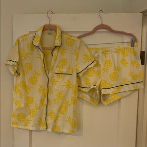 J. Crew Women’s 100% Cotton Pajama Set in Yellow and White with Navy Piping
